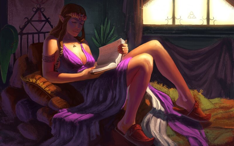 Elf Woman Reading Book — Purple, Serene