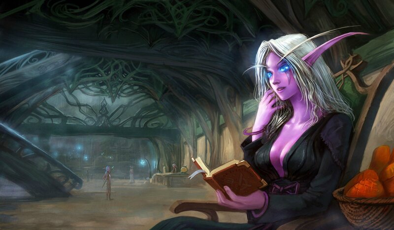 Elf Woman Reading Book — Purple