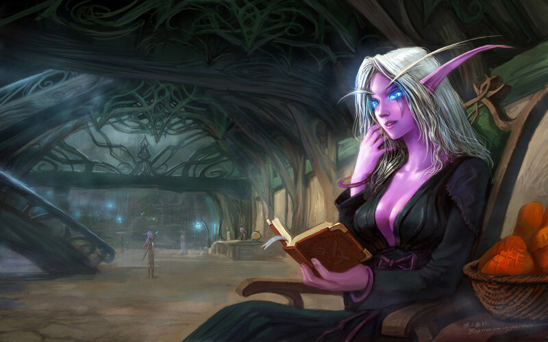 elf woman reading in a cave