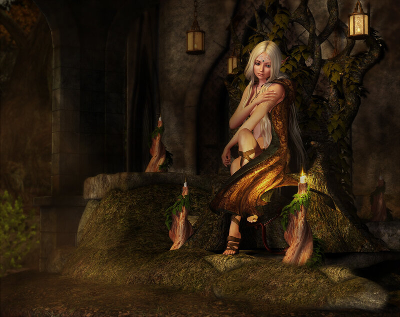 Elf Woman Sitting on Stone