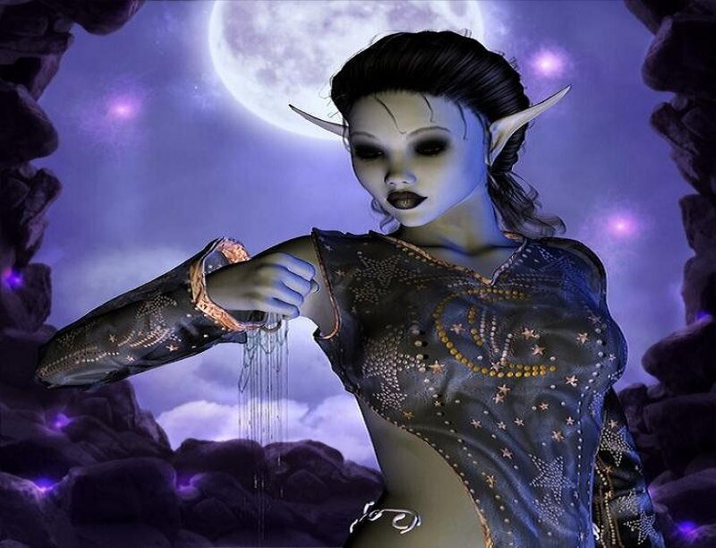elf woman under moonlight