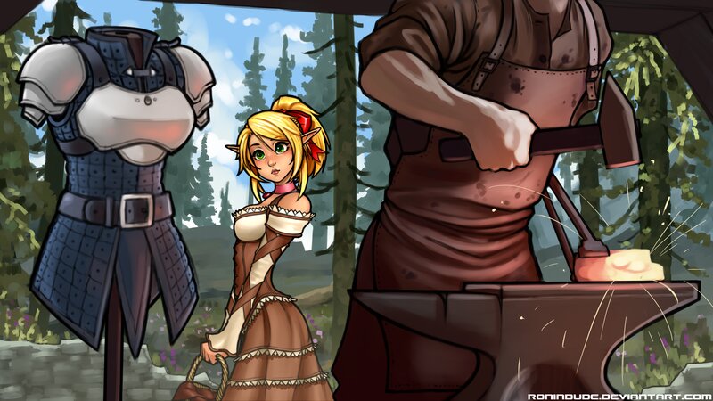 Elf Woman Watching Blacksmith