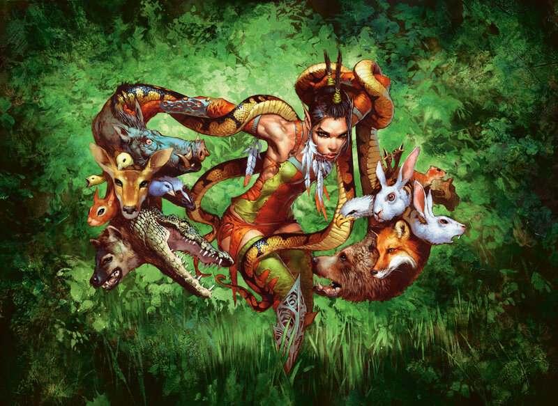 Elf Woman with Animals — Green