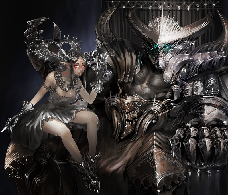 Elf Woman with Armored Creature
