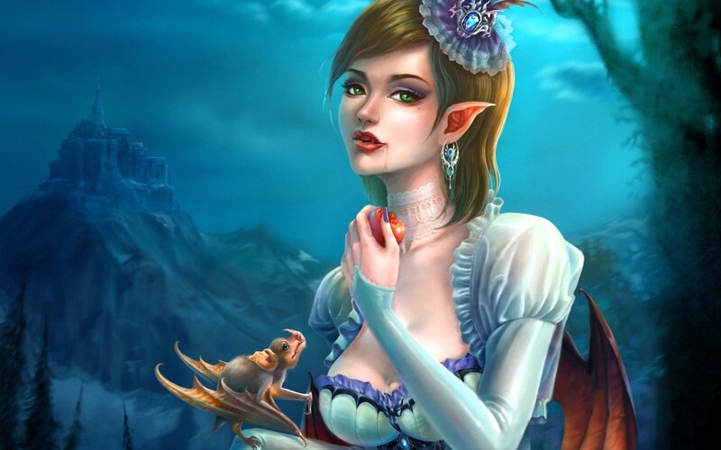 Elf Woman with Bat — Blue