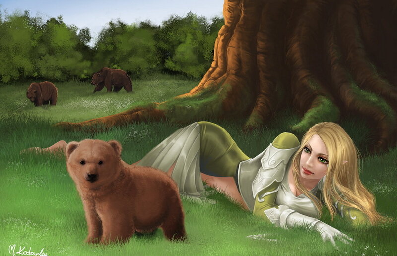 Elf Woman with Bear Cub