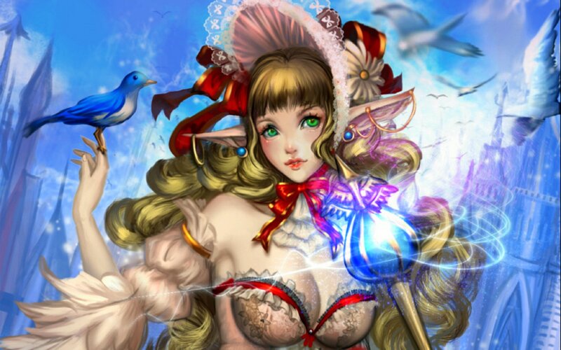 Elf Woman with Bird — Blue