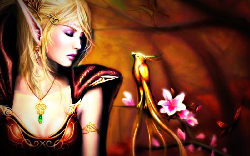 Elf Woman with Bird — Gold