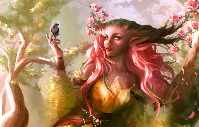 Elf Woman with Bird — Pink