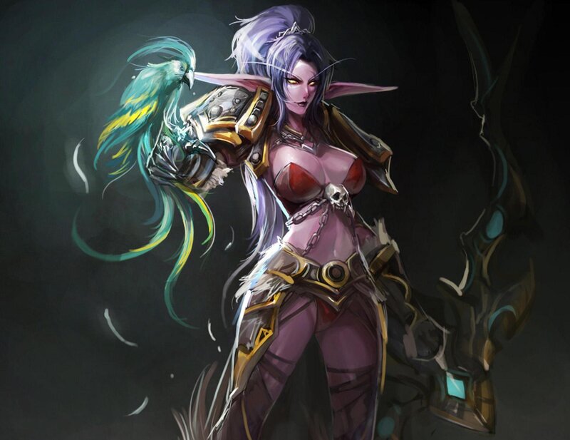 Elf Woman with Bird — Purple