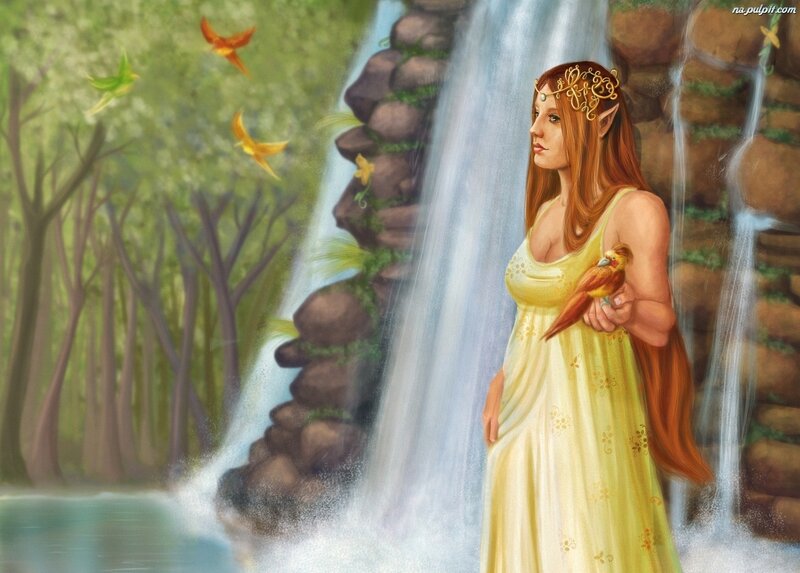 Elf Woman with Bird — Yellow