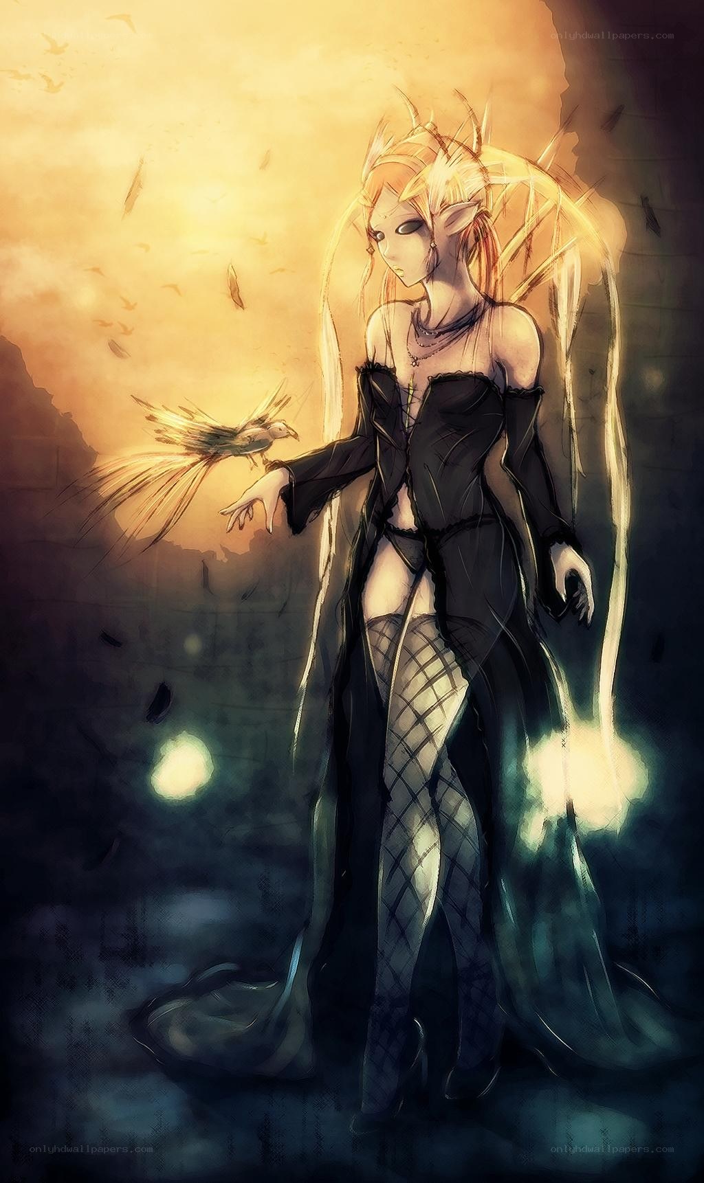 elf woman with bird