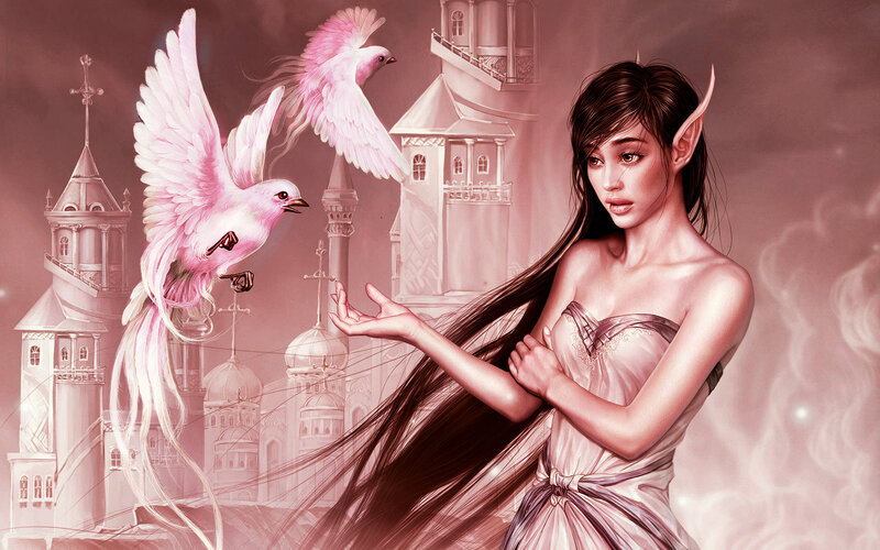 Elf Woman with Birds — Pink