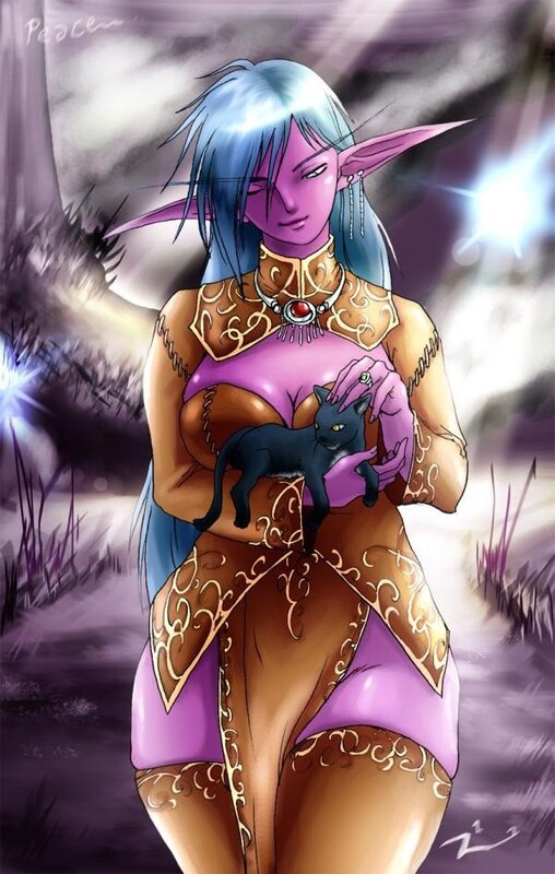 elf woman with black cat