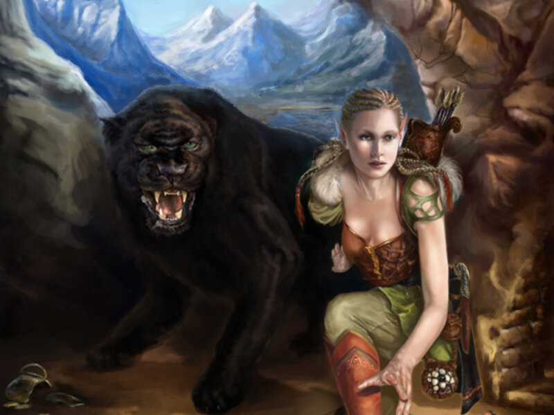 Elf Woman with Black Panther