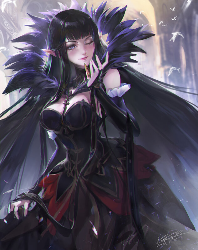 Elf Woman with Black Wings — Dramatic, Digital Art