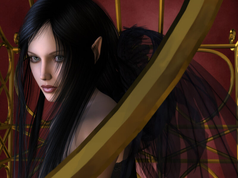 Elf Woman with Black Wings