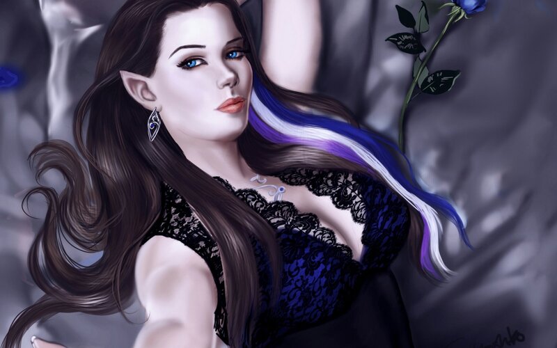 Elf Woman with Blue Eyes — Black, Dramatic