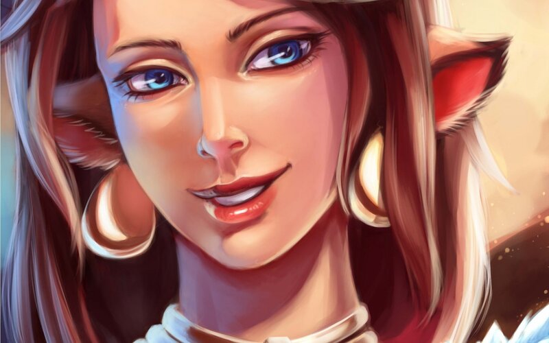 Elf Woman with Blue Eyes — Brown, Calm