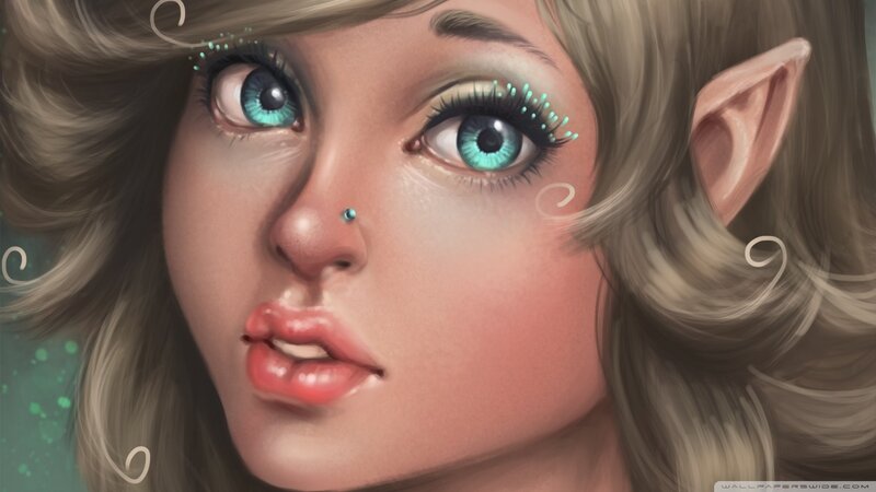 Elf Woman with Blue Eyes — Brown, Dreamy, Digital Art, Pointed Ears