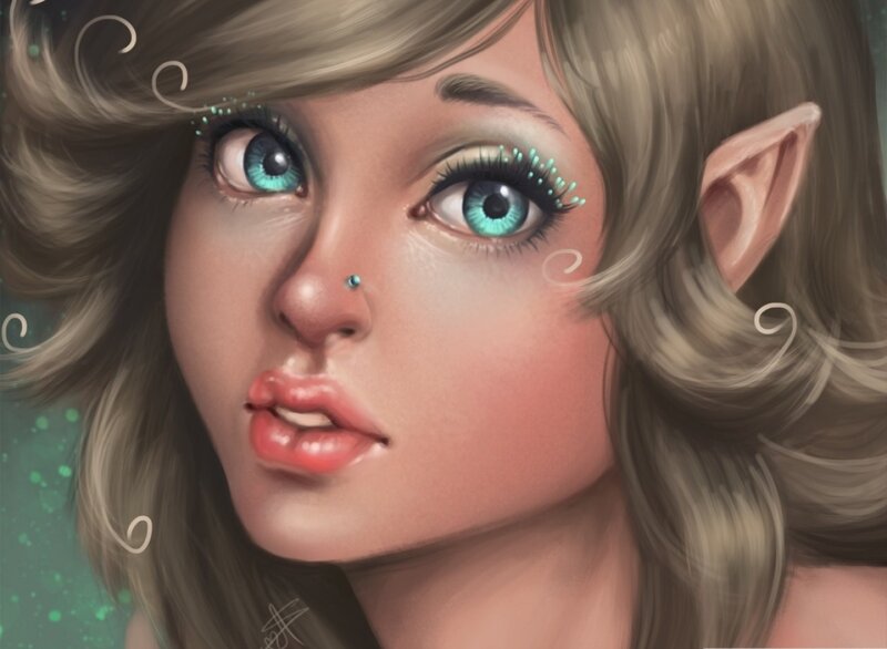 Elf Woman with Blue Eyes — Brown, Dreamy, Digital Art