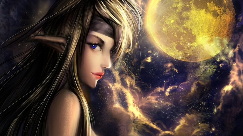 Elf Woman with Blue Eyes — Yellow, Dramatic