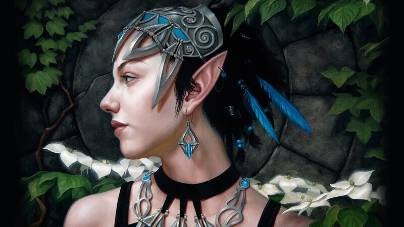 elf woman with blue feathers