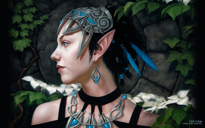 elf woman with blue feathers