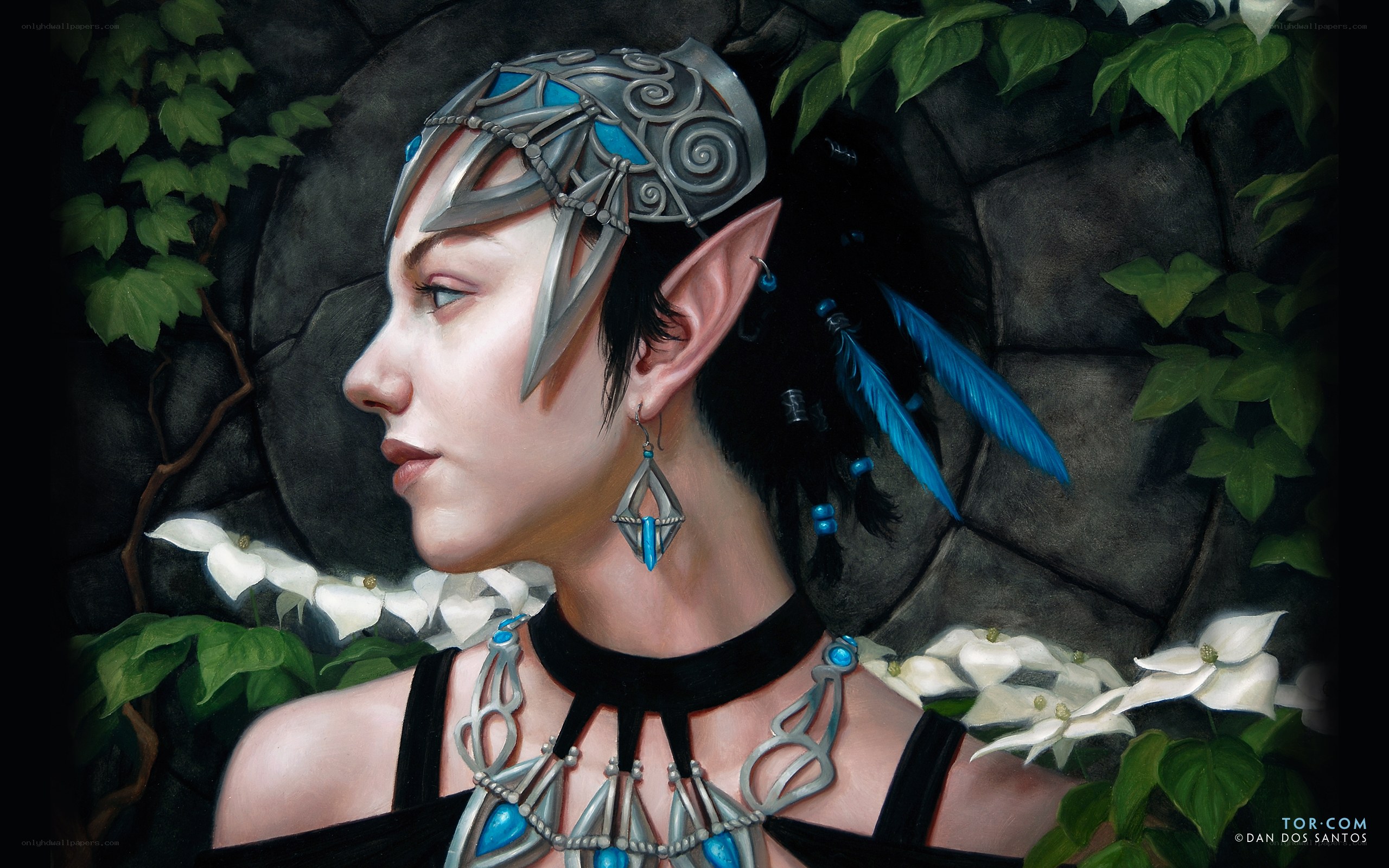 elf woman with blue feathers