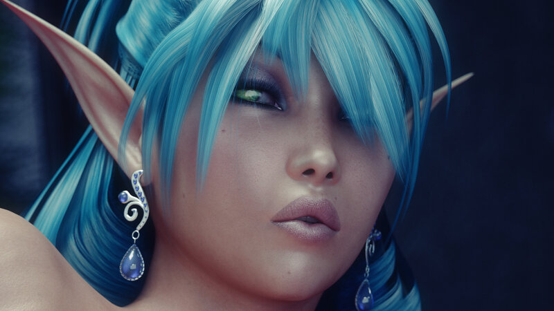Elf Woman with Blue Hair — Dramatic, Digital Art
