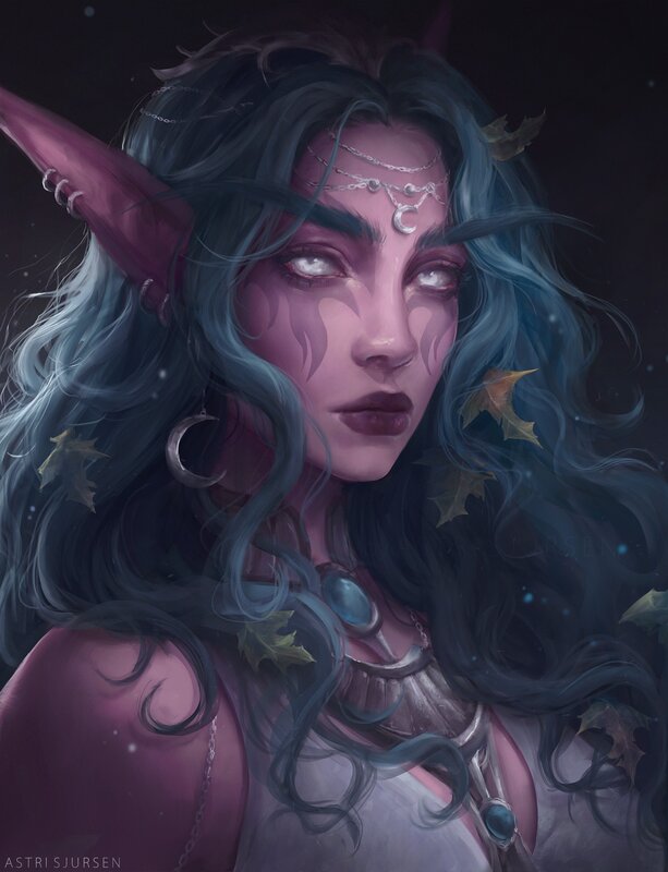 Elf Woman with Blue Hair — Dramatic, Night