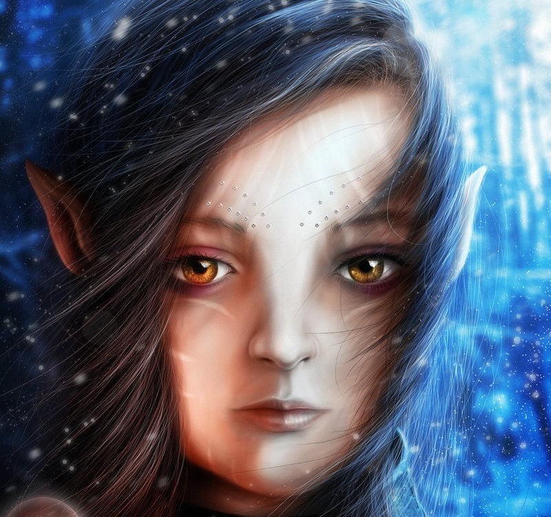 Elf Woman with Blue Hair — Dramatic, Winter