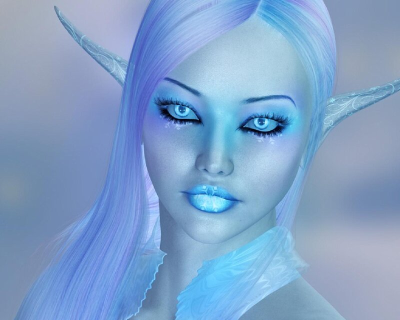 Elf Woman with Blue Hair — Serene, 3d Render
