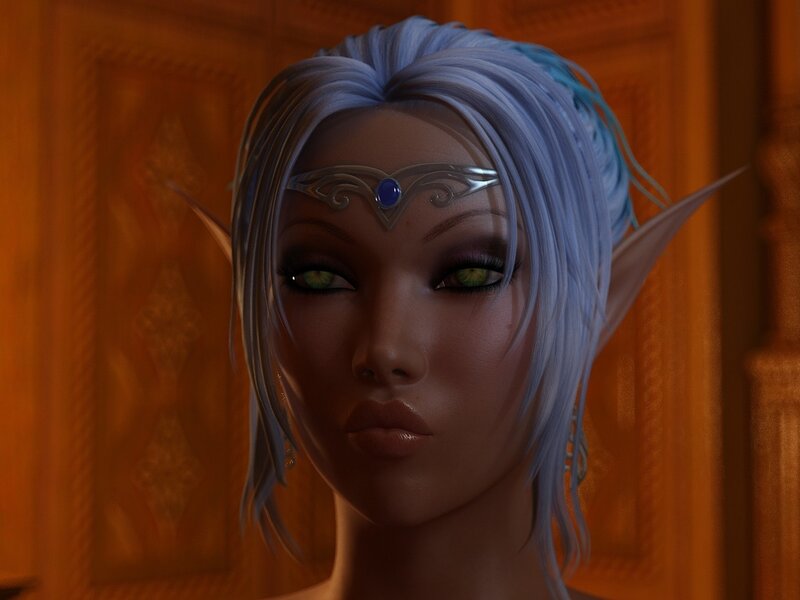 elf woman with blue hair