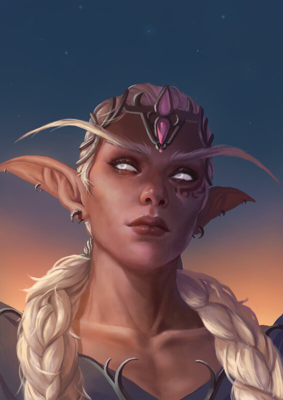 Elf Woman with Braided Hair — Blue, Dramatic