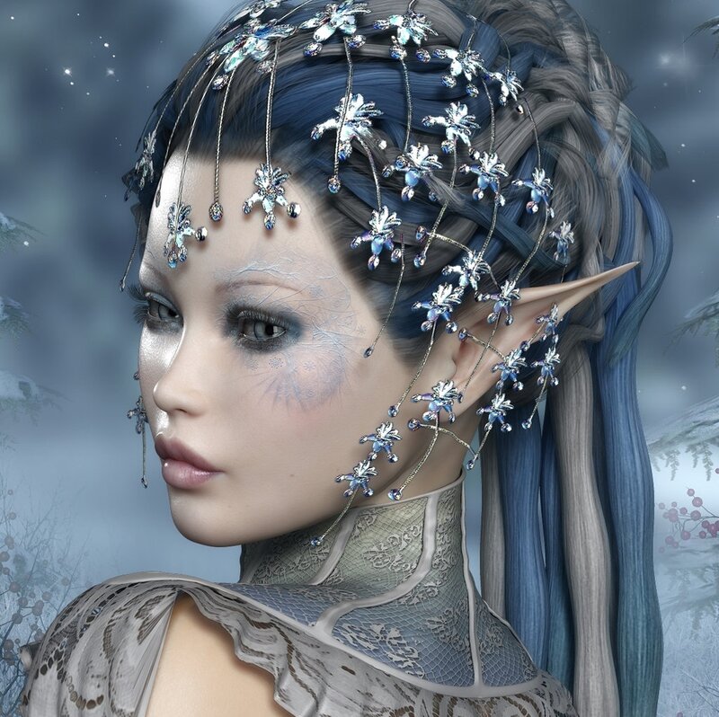 Elf Woman with Braided Hair — Blue