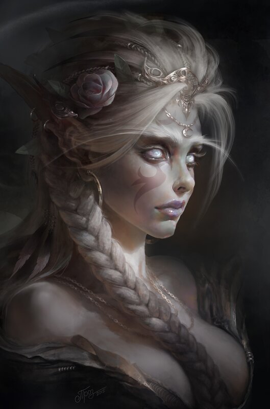Elf Woman with Braided Hair — Gray