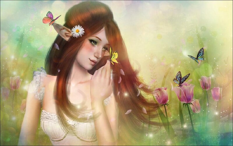 Elf Woman with Butterflies — Green