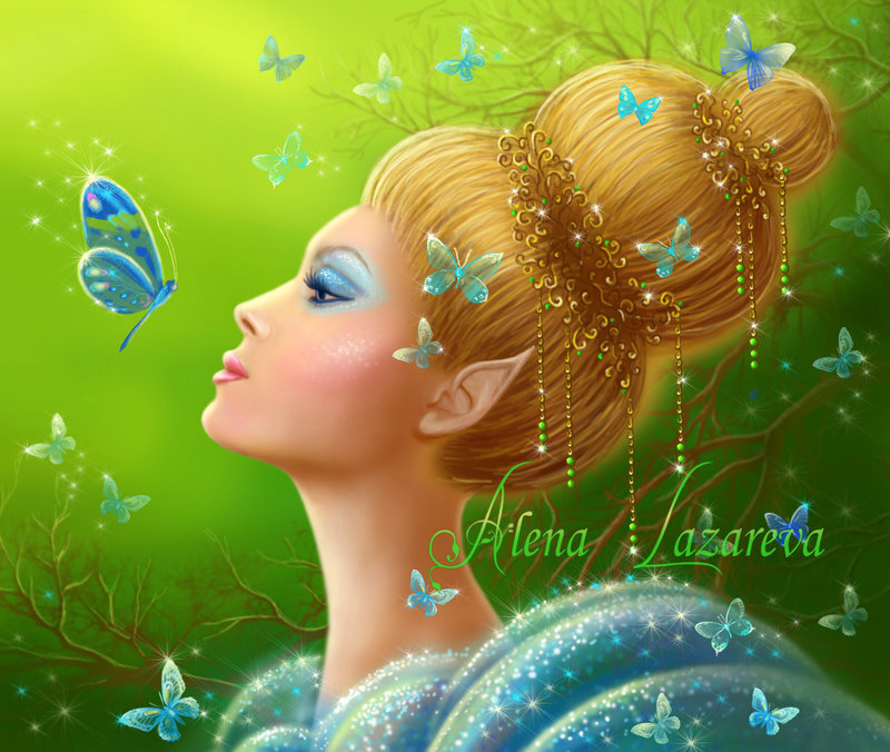 elf woman with butterflies