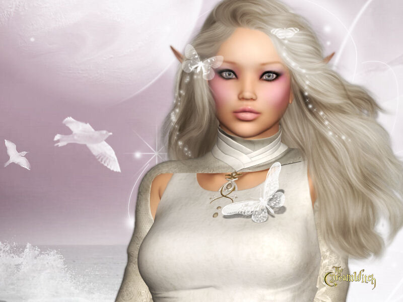Elf Woman with Butterflies — White