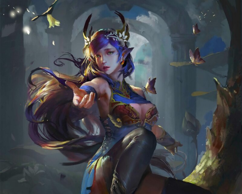 Elf Woman with Butterfly — Blue, Dramatic