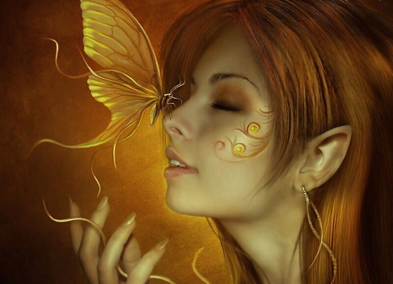 Elf Woman with Butterfly — Brown
