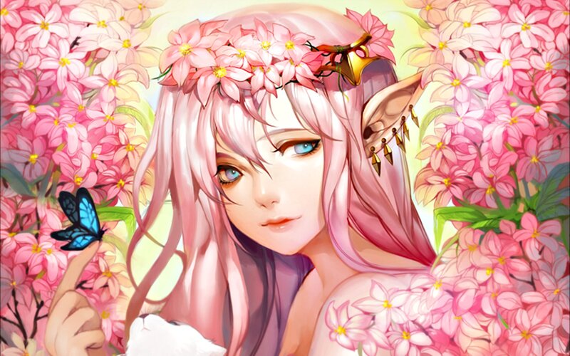 Elf Woman with Butterfly — Pink, Serene, Spring