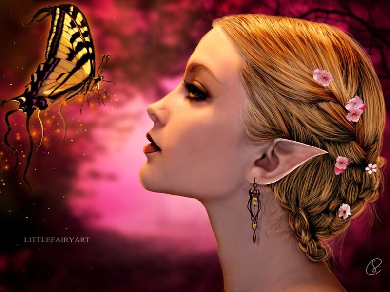 Elf Woman with Butterfly — Pink, Serene