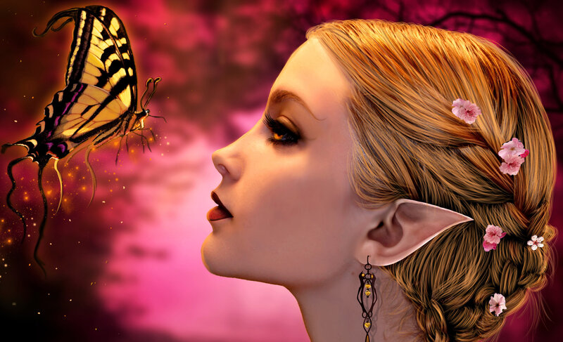 Elf Woman with Butterfly — Pink