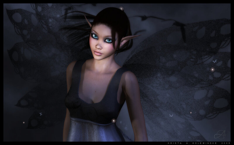 Elf Woman with Butterfly Wings — Black