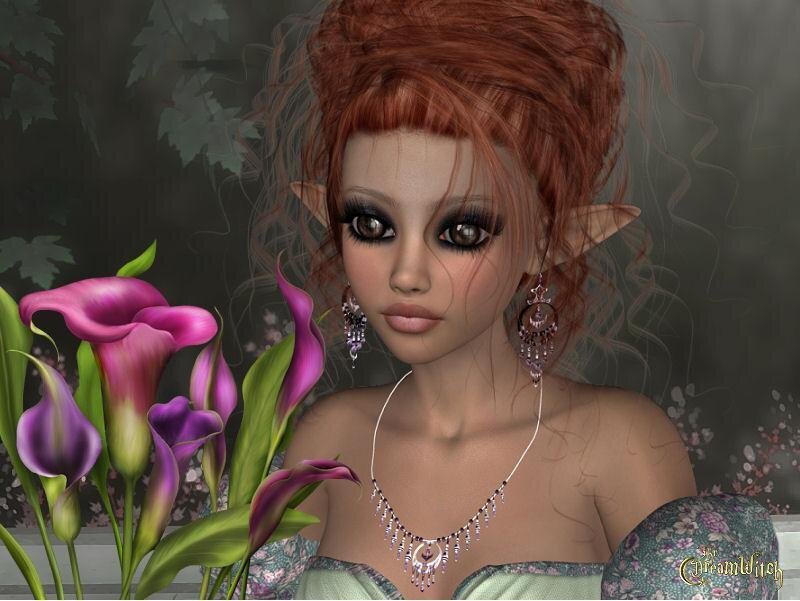 elf woman with calla lilies
