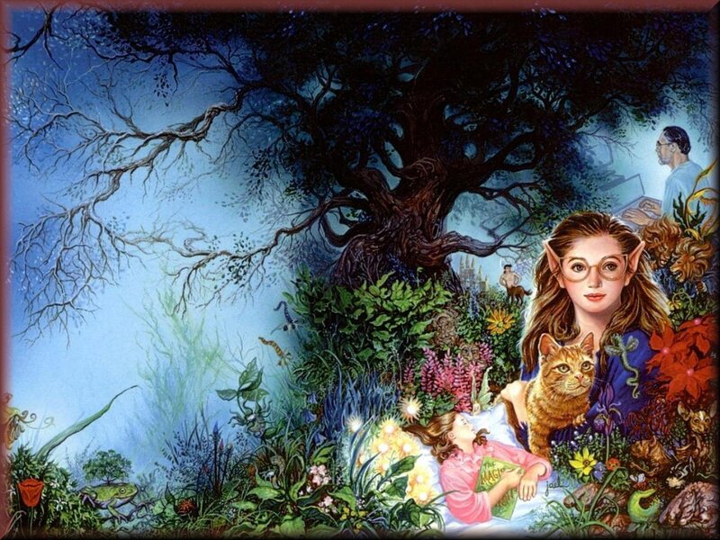 Elf Woman with Cat — Blue