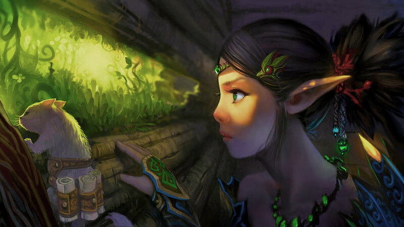 Elf Woman with Cat — Green