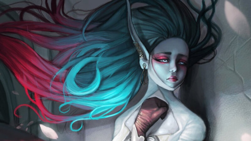 Elf Woman with Colorful Hair — Blue, Dramatic
